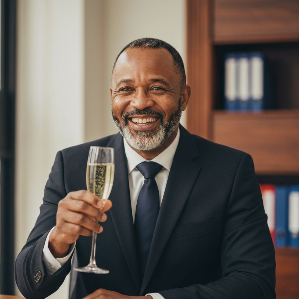 Professional celebrating financial freedom and debt clearance success