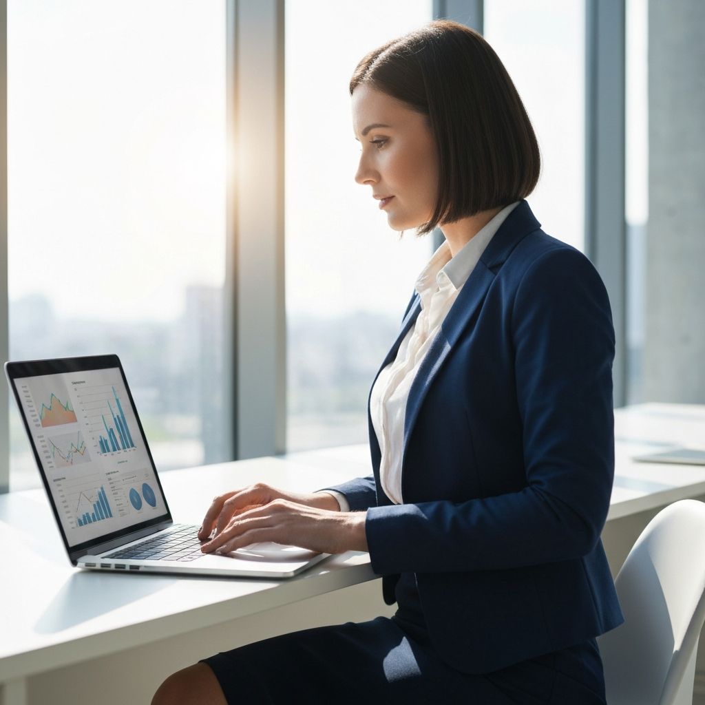 Professional woman confidently planning finances